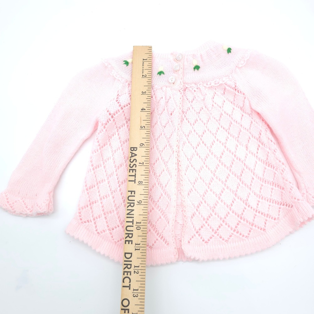 Tiny Togs Mervyn's Vintage Pink Pointelle Knit Floral Cardigan Sweater 0-6M - Picture 5 of 6